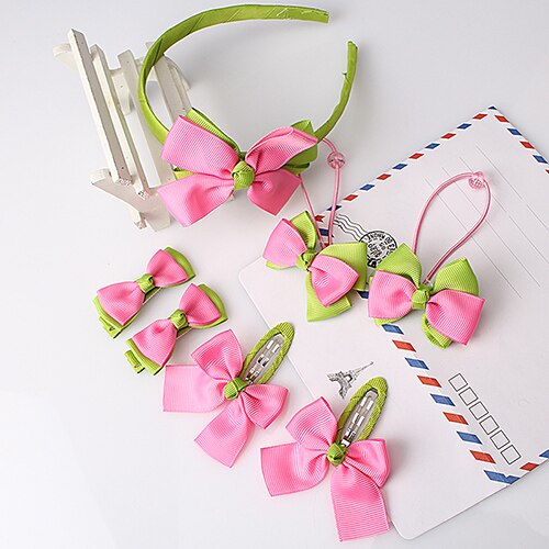 M MISM 1 set = 7 stuks Haarband Haar Clip Gom voor Haar Accessoires Hoofdtooi Sets Meisjes Kind Rinnon Boog haarspelden Haarspeldjes Hoofdband: Green Hairband