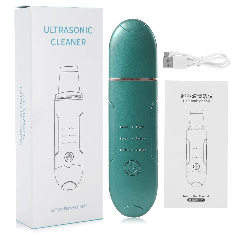 Ultrasonic Skin Scrubber Deep Face Cleansing Devices Face Dirt Remover Ion Vibration Electric Skin Scrubber: style 2 green