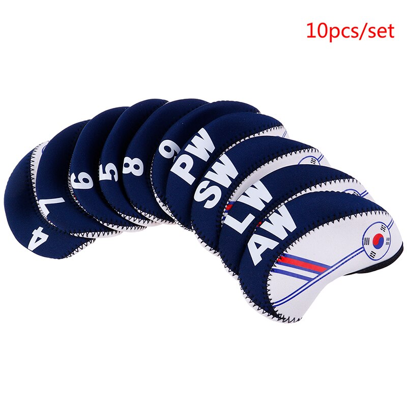 10 pièces Golf Club tête couverture fer Putter couvre-chef protéger ensemble blanc avec bleu imprimé Golf Club accessoires