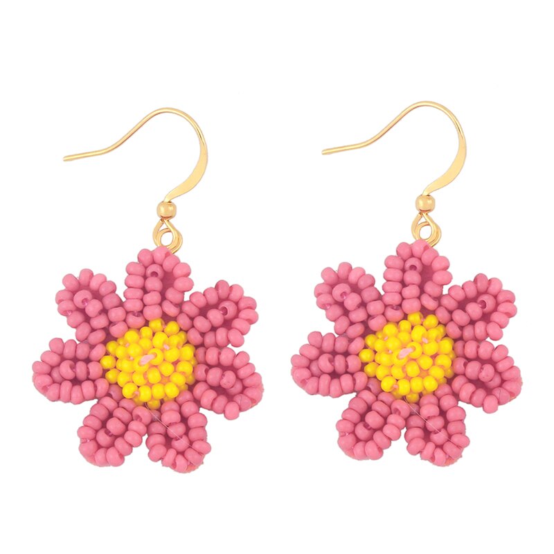 Handmade Green Beaded Daisy Sunflower Earrings For Women Multicolor Seed Bead Earrings Bohemian Jewelry erst90