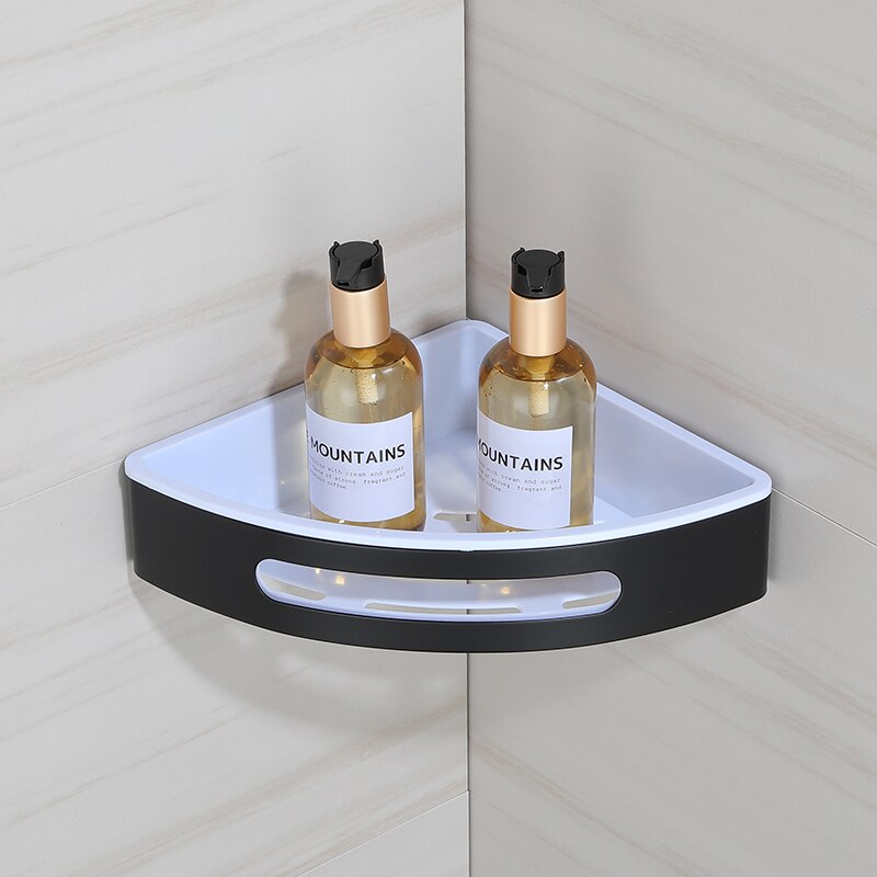 Triangle Towel Shower Storage Rack Black Corner Shelves Wall Mounted Stainless Steel Holder Bathroom Shelf Organizer