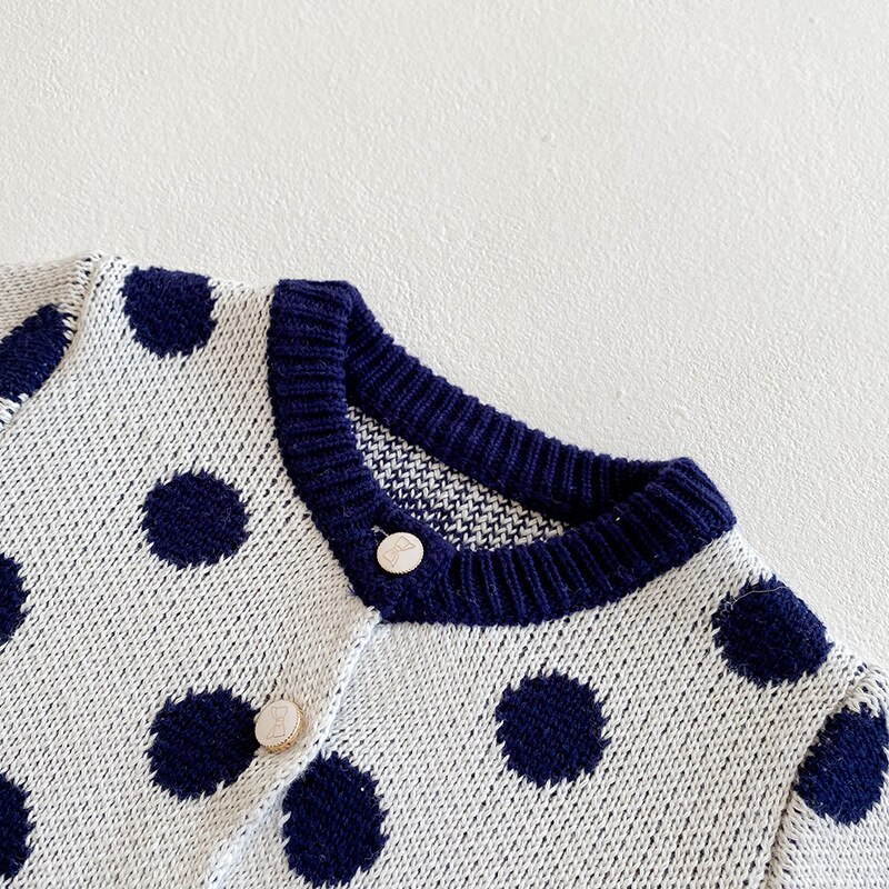 Cardigan à pois bleu marine pour bébé, pull unisexe en coton pour bébé garçon de 3, 6, 9, 12, 18 et 24 mois