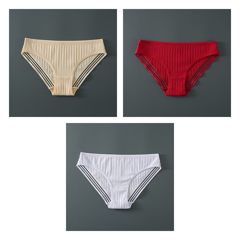 3pcs Sealmess Cotton Underwear For Women Panties Women&#39;s Briefs Female Underpants Solid Cotton Ladies Intimates 2022 BANNIROU: nude-red-white / L