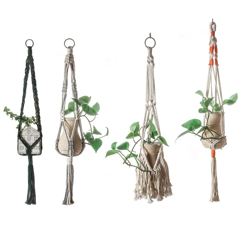 Handwoven Macrame Plant Hanger Indoor Hanging Planter Basket Flower Pot Holder K43D