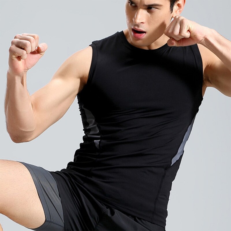 Dry fit ærmeløs herre løbevest gym fitness skjorte sommer slim tank tops sportsvest bodybuilding træning singlet