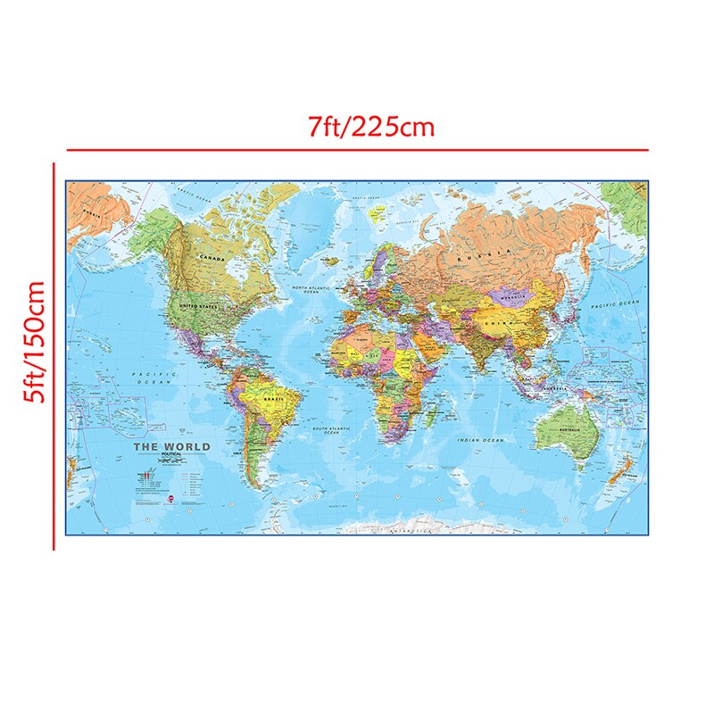 The World Political Map 225*150cm Non-woven canvas Painting Wall Poster Travel School Supplies Office Home Decoration