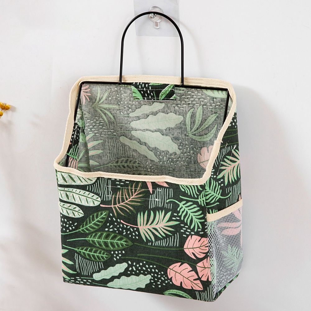Panier de rangement en lin et coton, tissu imprimé à rayures simples, sac de rangement mural suspendu à la maison ou au bureau avec crochet: 5