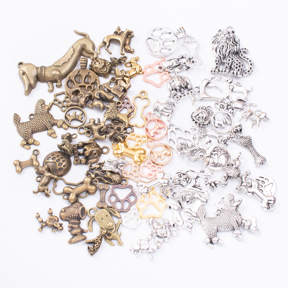 50g metal mixed charm animal dog antique bronze bracelet necklace handmade jewelry making DIY