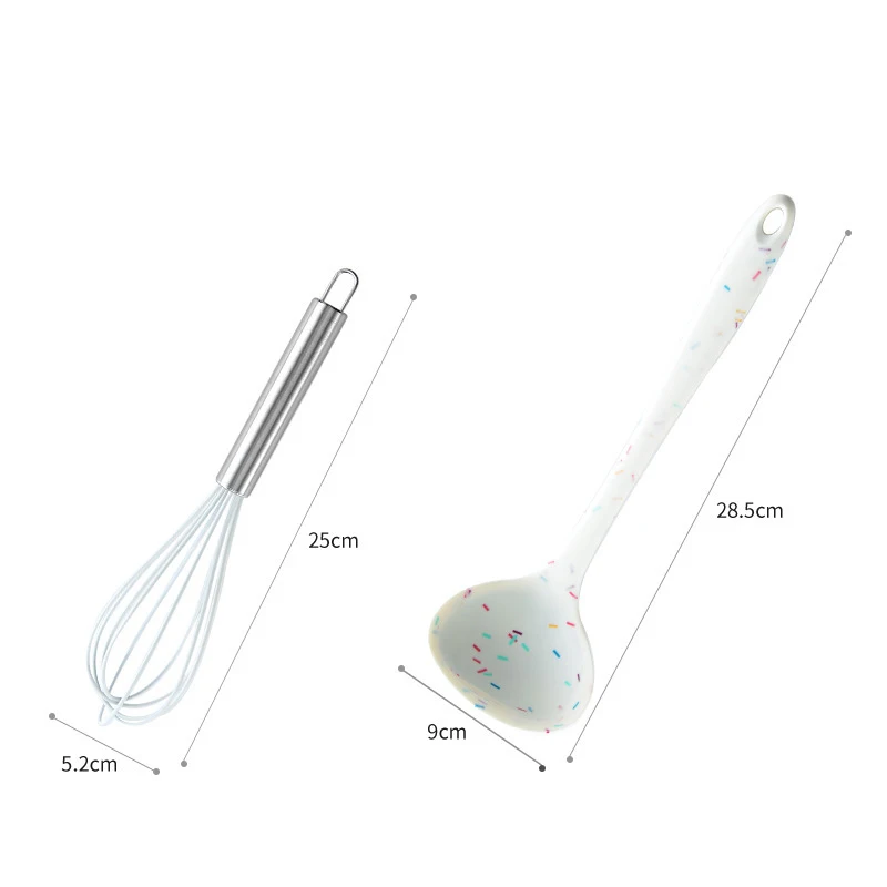 Color Dot Silicone Kitchenware Long Handle Soup Spoon Colander Frying Spatula Egg Beater Household Baking Cooking Tools