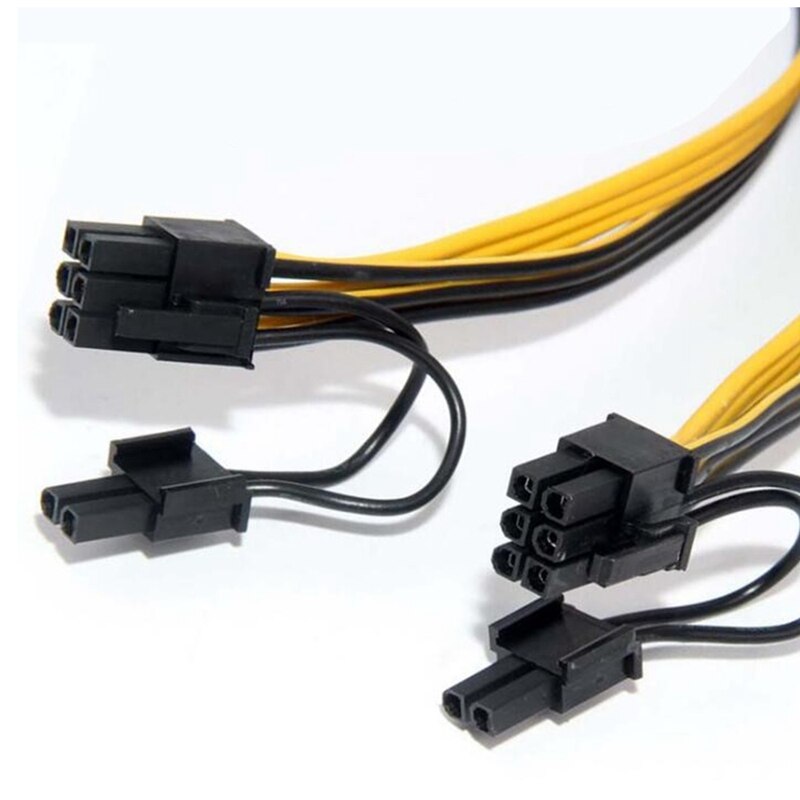 Cable de alimentación Dual PCI-E PCIe para minero de aparejo, 1 A 2X(6 + 2Pin), tarjeta gráfica de vídeo, Cable de alimentación 12AWG(50CM)+ 16AWG(20CM), 5 uds.