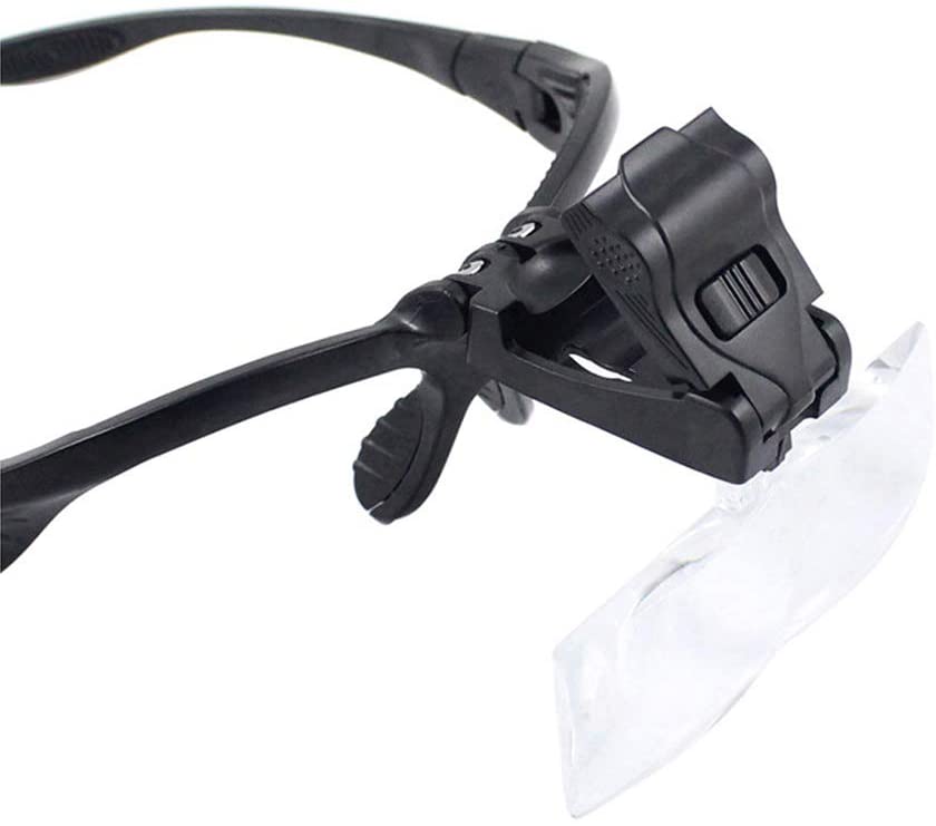 Banda para la cabeza, lupa de reparación de ojos con lupa de 2 luces LED 1,0/1,5/2,0/2,5/3,5x5PC, gafas, lupa de lente óptica (sin batería)