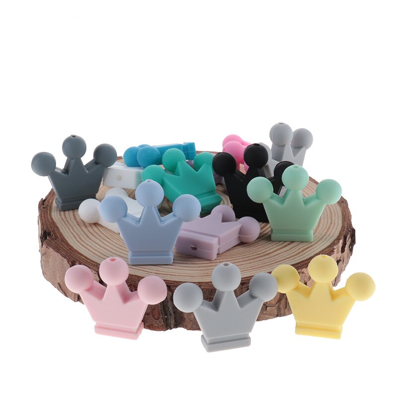 50pcs Silicone Crown Beads Baby Teether Necklace Bead Infant Baby Chewing Jewelry Accessories Food Grade Silicone