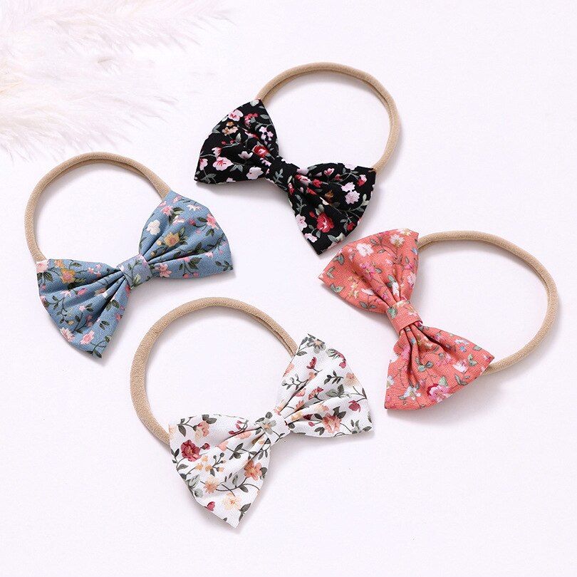 Newborn Polyester Headbands Baby Girls Bow Small Floral Headband Infant Elastic Nylon Hair Band Headwear Kids Hair Accessories