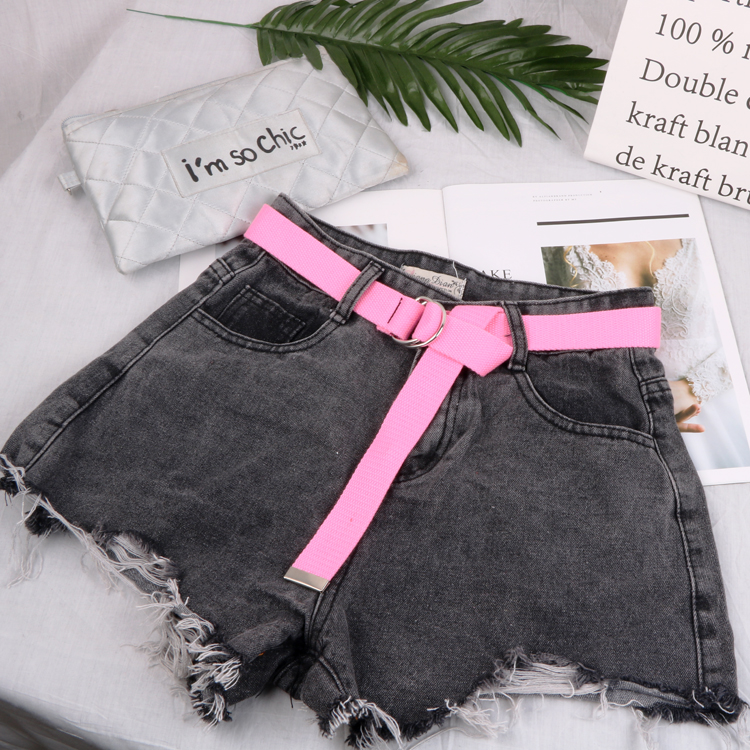 D ring spænde bælte harajuku lynlås all-match ultra lang lærred bælte elskere kort ensfarvet langt bælte 110cm lang: Lyserød