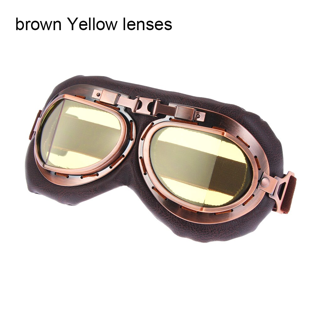 Retro Pilot Goggles Motor Protective Gears Glasses Eye Protection For Motorcycle Cruiser Cafe Scooter Motorcycle Accessories: Yellow Lenses 2