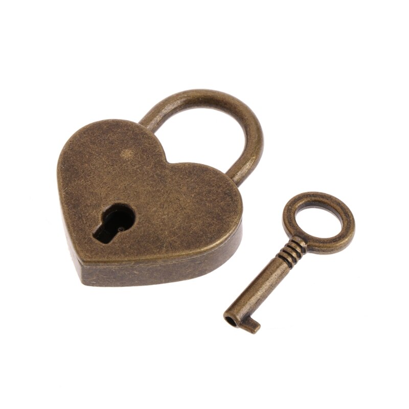 Ootdty hjerteform vintage gammel antik stil mini archaize hængelåse nøgellås med nøgle: Bronze