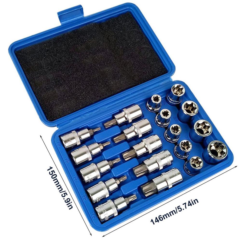 19pcs 1/2in Socket Set Drive Star Socket Bit Socket Set E10 - E24 Torx T20 - T70 Socket Pressure Batch Set Repair Tools