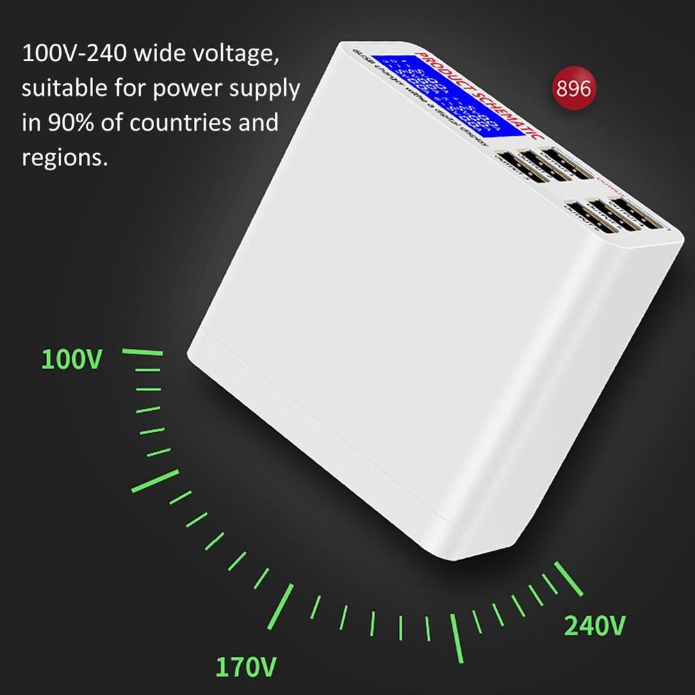 Cargador USB rápido múltiple LCD, estación de carga de Teléfono USB de 6 puertos, Universal