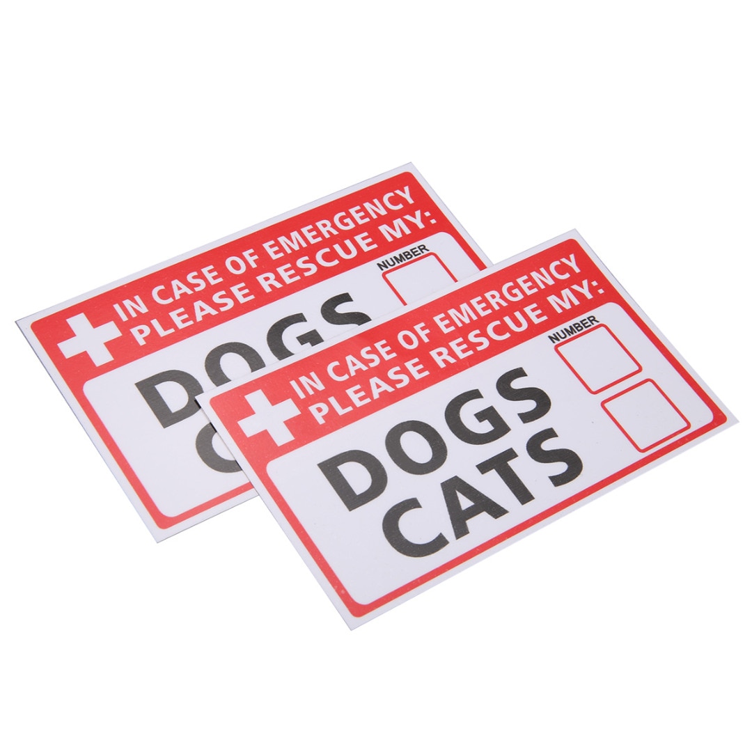 2Pcs Emergency Pet Rescue Dog Cat Vinyl Sticker First Responder Fire Safety Decal Warning Label Signs