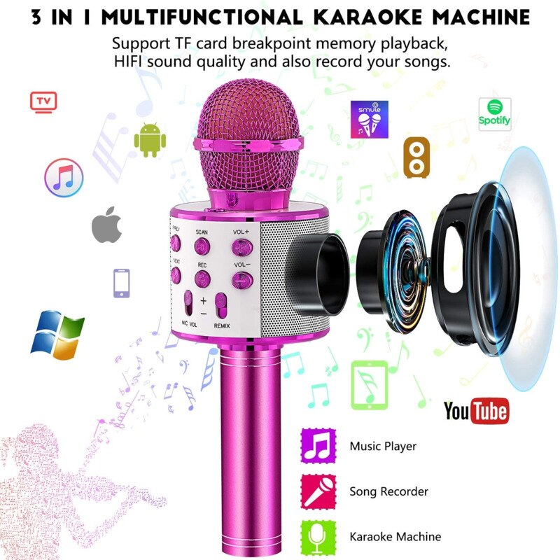 WS858 Bluetooth Karaoke Wireless Microphone Portable Karaoke Machine Handheld Mic Speaker Home Party SING For Kids Toys YouTuber