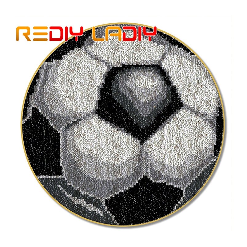 Klink Haak Tapijt Voetbal Icoon Haken Tapijt Tapijt Acryl Garen Pre-Gedrukt Canvas Kussen Mat Gehaakte Tapestry Latched Haak kit