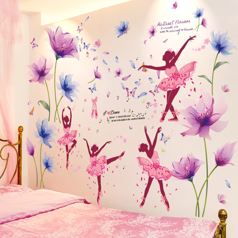 [Shijuekongjian] Balletdansers Meisje Muurstickers Diy Vlinders Muurschildering Decals Voor Kinderkamer Baby Slaapkamer Decoratie