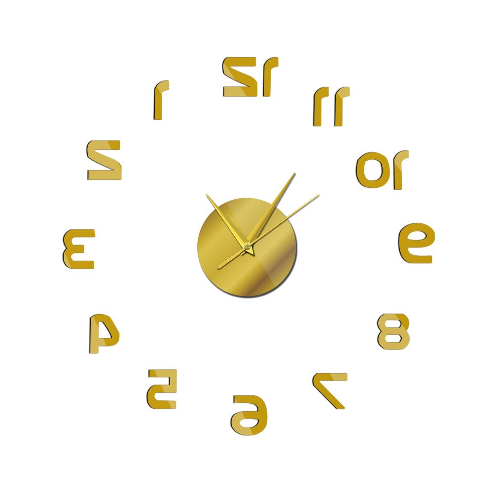 Backwards DIY Wall Clock Reverse Large Numer Wall Clock 3D Giant Mirror Sticker Huge Wall Watch Living Room Decoration