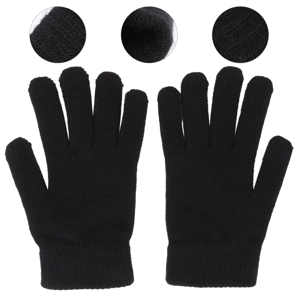 1 par invierno cálido tejido Flexible dedo completo espesar: Black