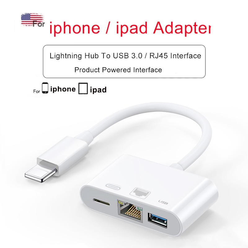 INGELON Lightning a Cable HDMI RJ45 Ethernet USB iphone adaptador de hub de 3 en 1 para RJ45 HDMI dock conectar teclado cámara para proyector