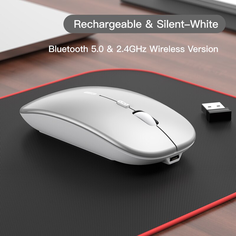 Niye Bluetooth Pink Mouse Wireless Computer Mice 2.4GHz USB Adapter DPI Rechargeable Home Desktop Laptop Mouse Ergonomic Mouses: Bluetooth Silver
