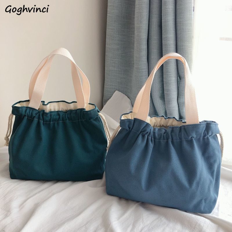Trekkoord Tassen Vrouwen Casual Solid Canvas Handtassen Pouch Mini Draagbare Schouder Purse Koreaanse Stijl Ulzzang Vintage Harajuku Chic