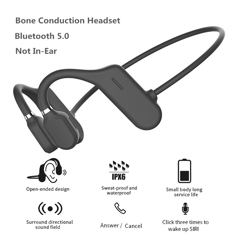 Bone Conduction Headphones Bluetooth 5.0 Wireless Not In-Ear Headset IPX5 Waterproof Sport Earphones Lightweight Ear Hook