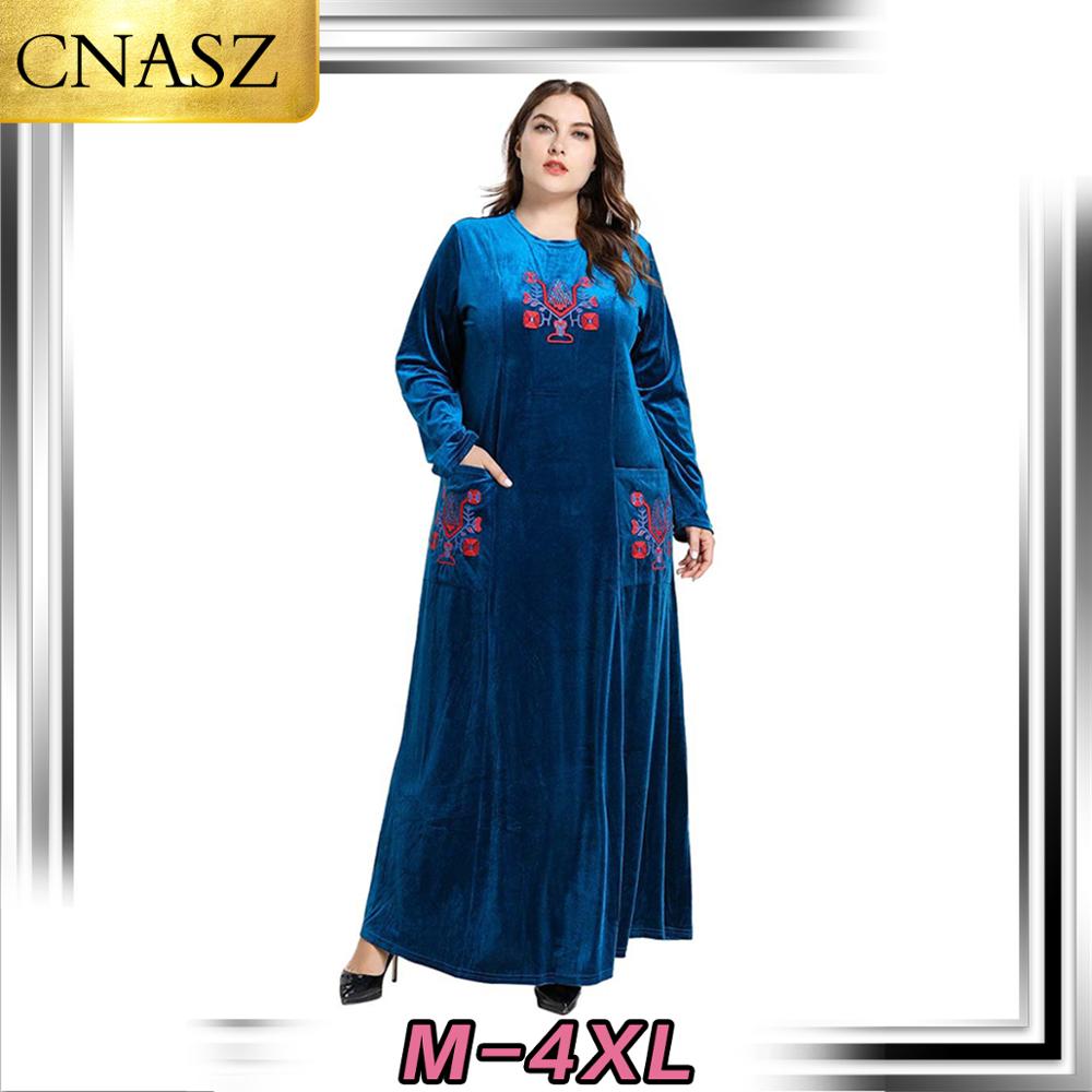 Moslim Jurk Islamitische Turkije Mode Grote vrouwen Arabisch Midden-oosten Geborduurd Goud Fluwelen Jurk Dubai Pakistan Kimono