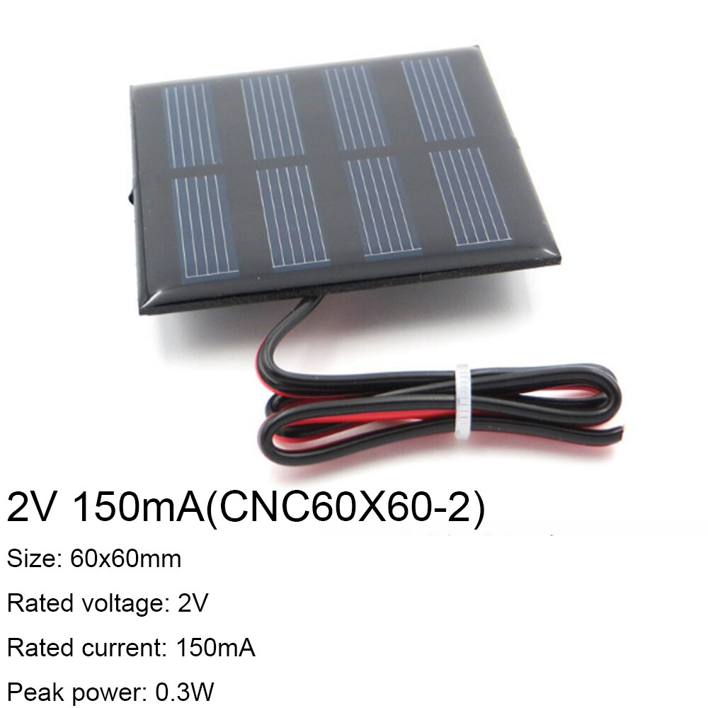 1PCS 1V 1.5V 2V 3V 3.5V Solar Panel With 30CM Wire Mini Solar System DIY For Battery Cell Phone Charger 300mA 500mA 0.3W 0.65W: 2V 150mA