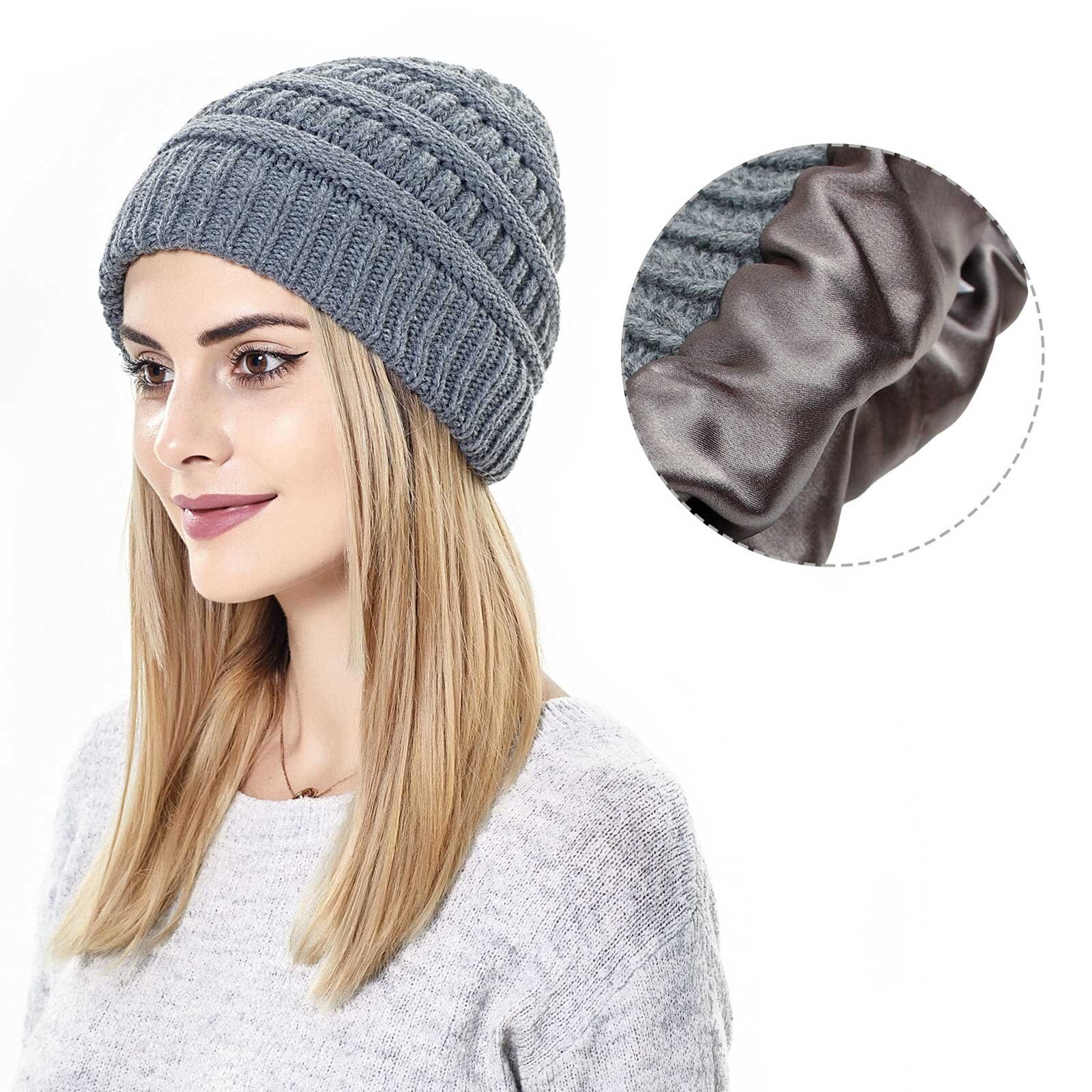 Gorro de felpa para mujer, gorro de algodón tejido para mantener el calor, accesorios de invierno,