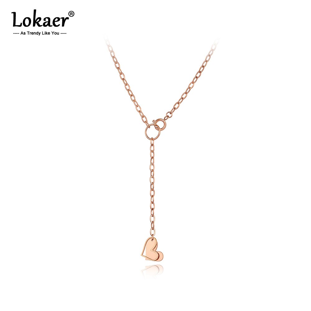 Lokaer Böhmen Rose Gold Doppel Herz Charme Anhänger Halsketten Für Frauen Mädchen Edelstahl Halsreif Halskette N20165