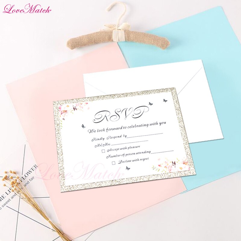 50pcs/lot Flower Invitation Card Print Blank Page Golden Edge Wedding Birthday Party Greeting Card for Guest Wedding Favor Decor