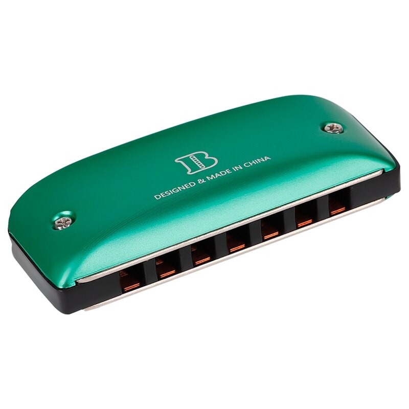 7 Hole Blues Harmonica - F Key - Beginner Diatonic - Magnesium Aluminum Alloy ABS - Green/Pink