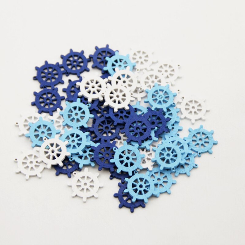 50Pcs Ocean Series Wooden Buttons Mixed Fish Boat Anchor Buttons Scrapbooking DIY Crafts Sewing Handmade Fabric Accessories