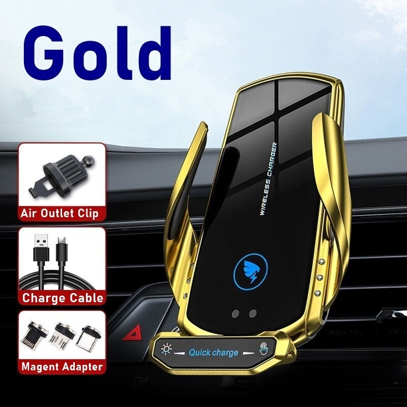 15W Car Wireless Charger Stand For Iphone 12 11 XS XR 13 8 Plus In Car Holder Magnetic Charger For Iphone 7 6 Se Samsung S21 S20: Add Sucker / Gold