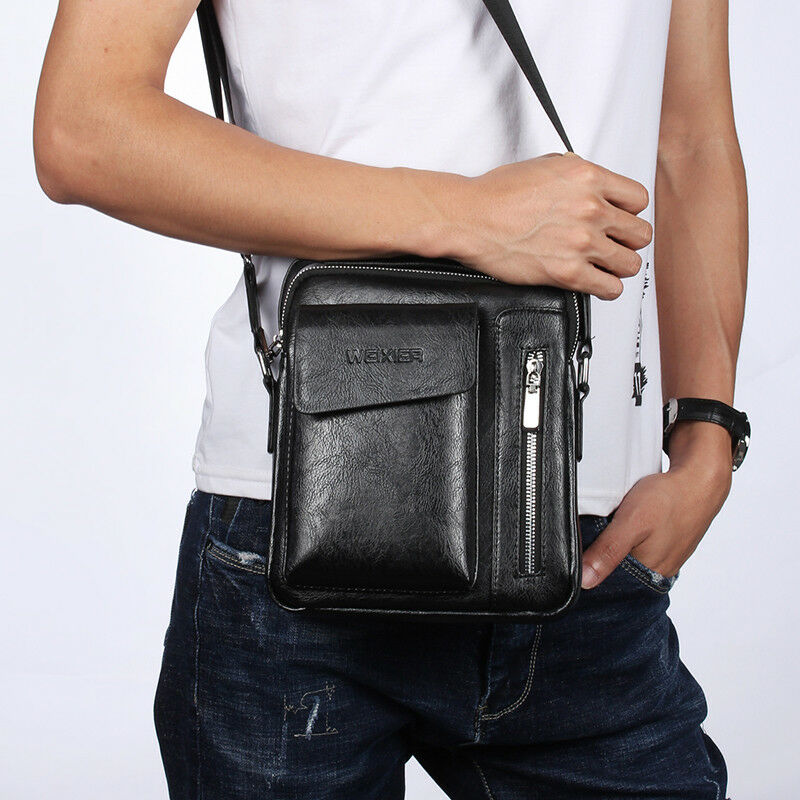 Men Softy Crossbody Bags Small Casual Handbag PU Leather Male Shoulder Retro Messenger Storage Zipper Adjustable Pack