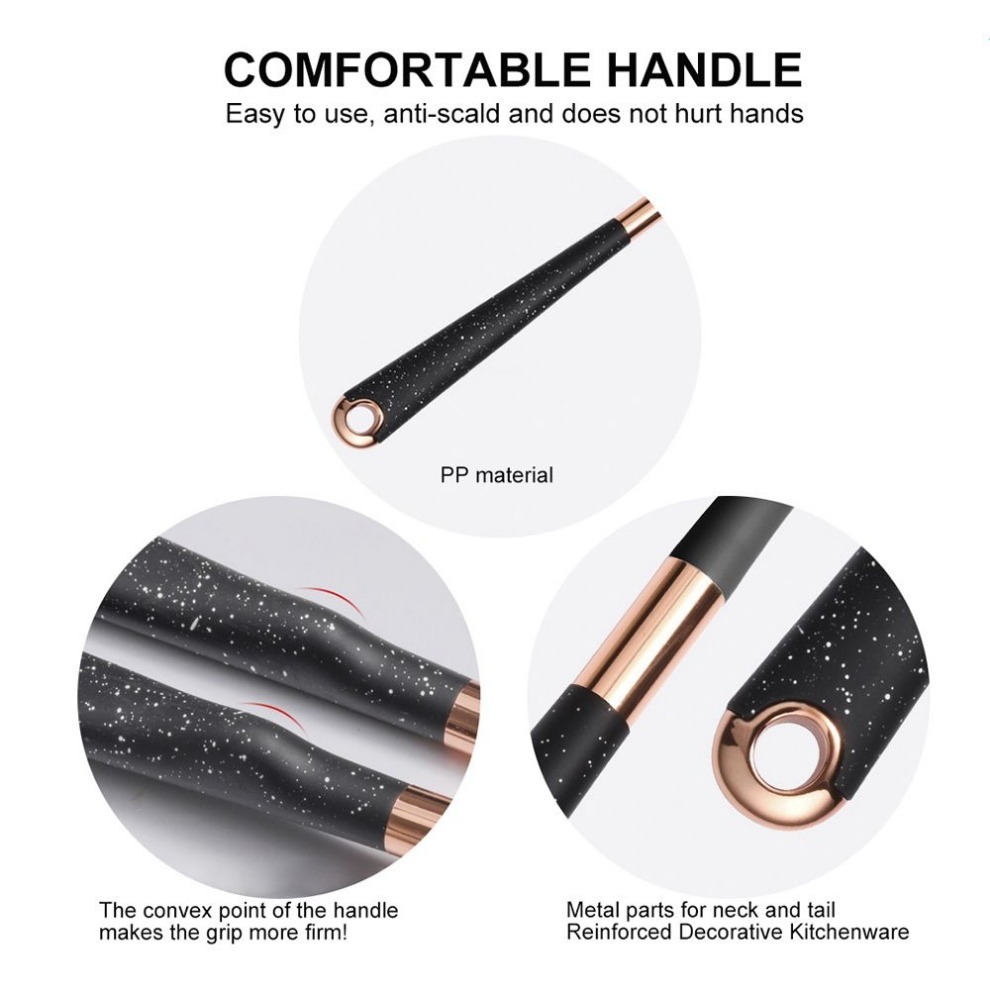 Silicone Cooking Utensils Set Heat Resistant Kitchen Spatula Spoon Non-Stick Tools With Rose Gold-Plated Handle And Holder