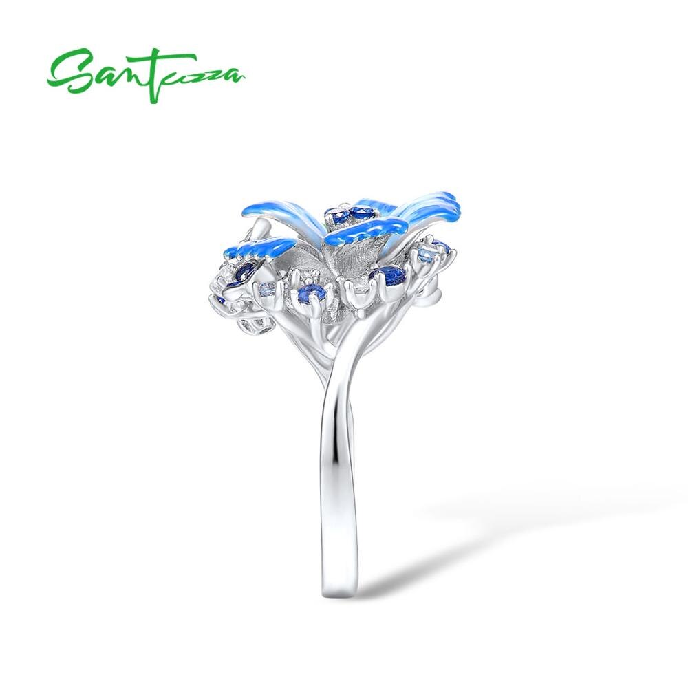 Santuzza Zilveren Ringen Voor Vrouwen Echt 925 Sterling Zilver Delicate Blauwe Bloem Trendy Fijne Sieraden Handgemaakte Emaille