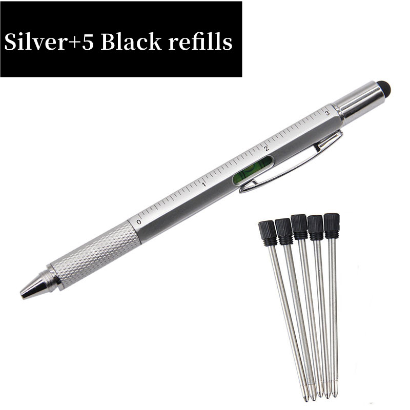 Bolígrafo multifunción 7 en 1, herramienta de mano moderna, regla técnica de medida, destornillador, pantalla táctil, Stylus Spirit Level,: Morado
