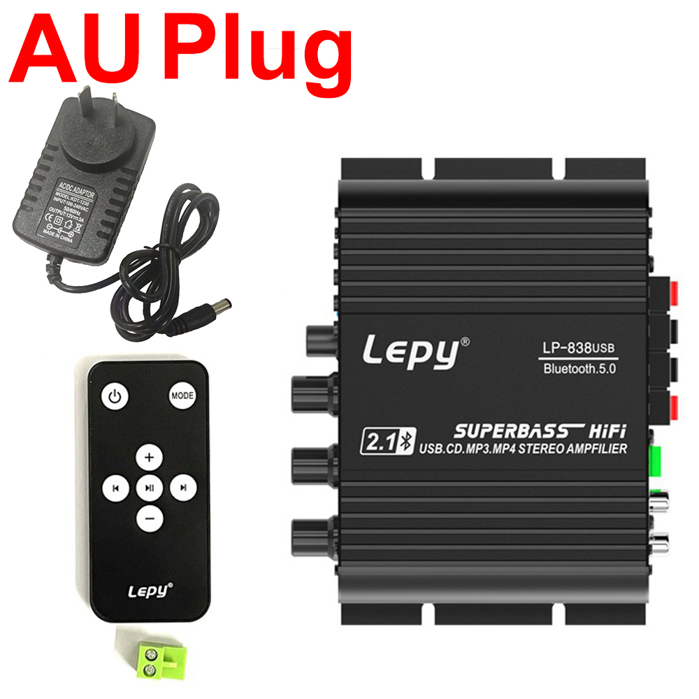 Wzmacniacz audio LEPY 838USB Bluetooth 5.0 Cyfrowy wzmacniacz basowy s HIFI Kanał 2.1 Samochodowy wzmacniacz domowy Sterownik USB Bezstratna muzyka DC12V: Black