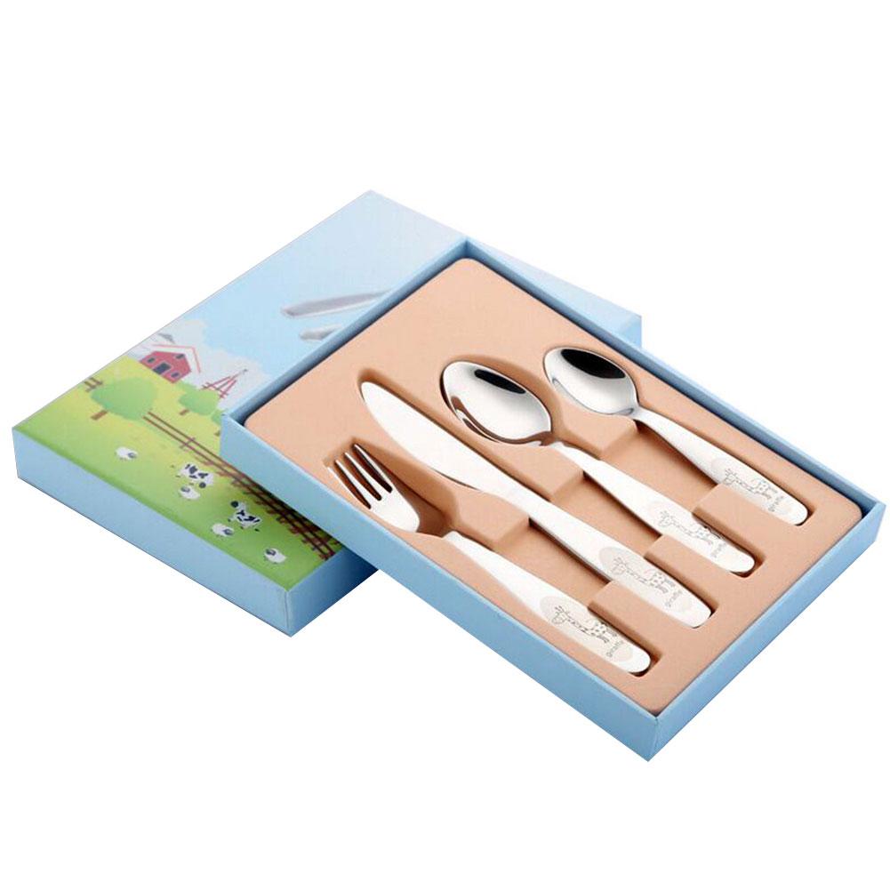 Children's Tableware Stainless Steel Children's Western-style Tableware Cutlery Four-piece Spoon Fork Cutlery Se: Default Title