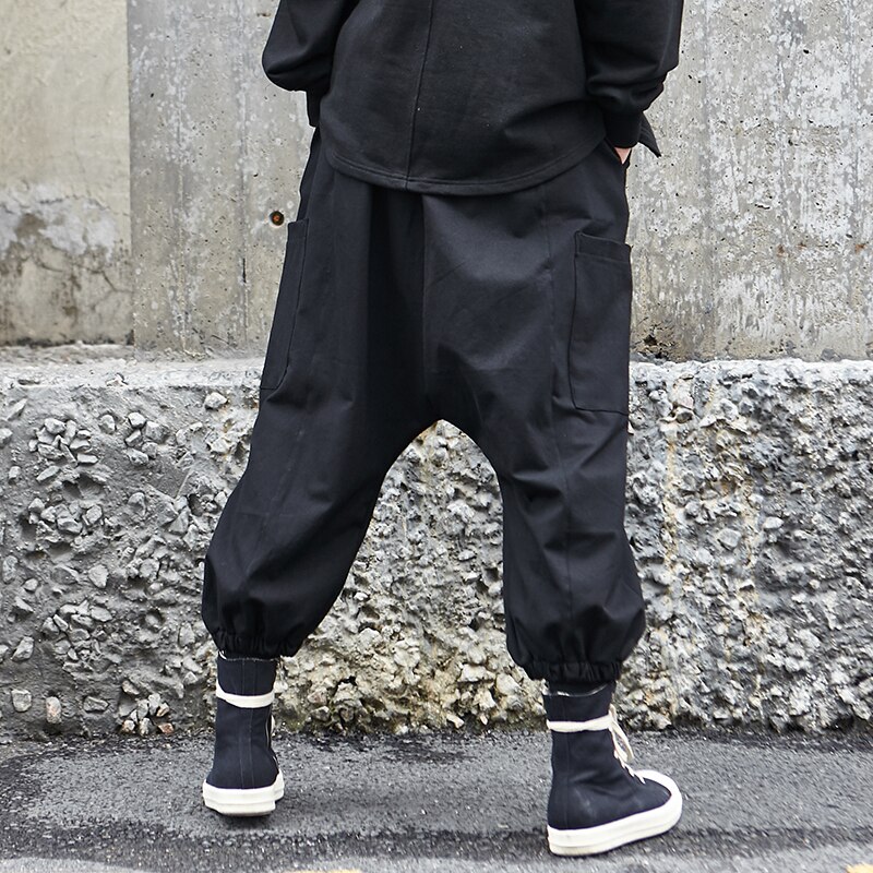 Pantalones bombachos negros de estilo japonés para hombre, pantalón informal, holgado, de pierna ancha, Punk, gótico