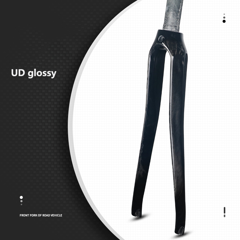 TOSEEK-horquilla de bicicleta de carretera de fibra de carbono 700C, horquilla rígida de freno en V, 3k/UD/12K, horquilla delantera de carbono mate/brillante, peso 365 +/-30g: black UD glossy