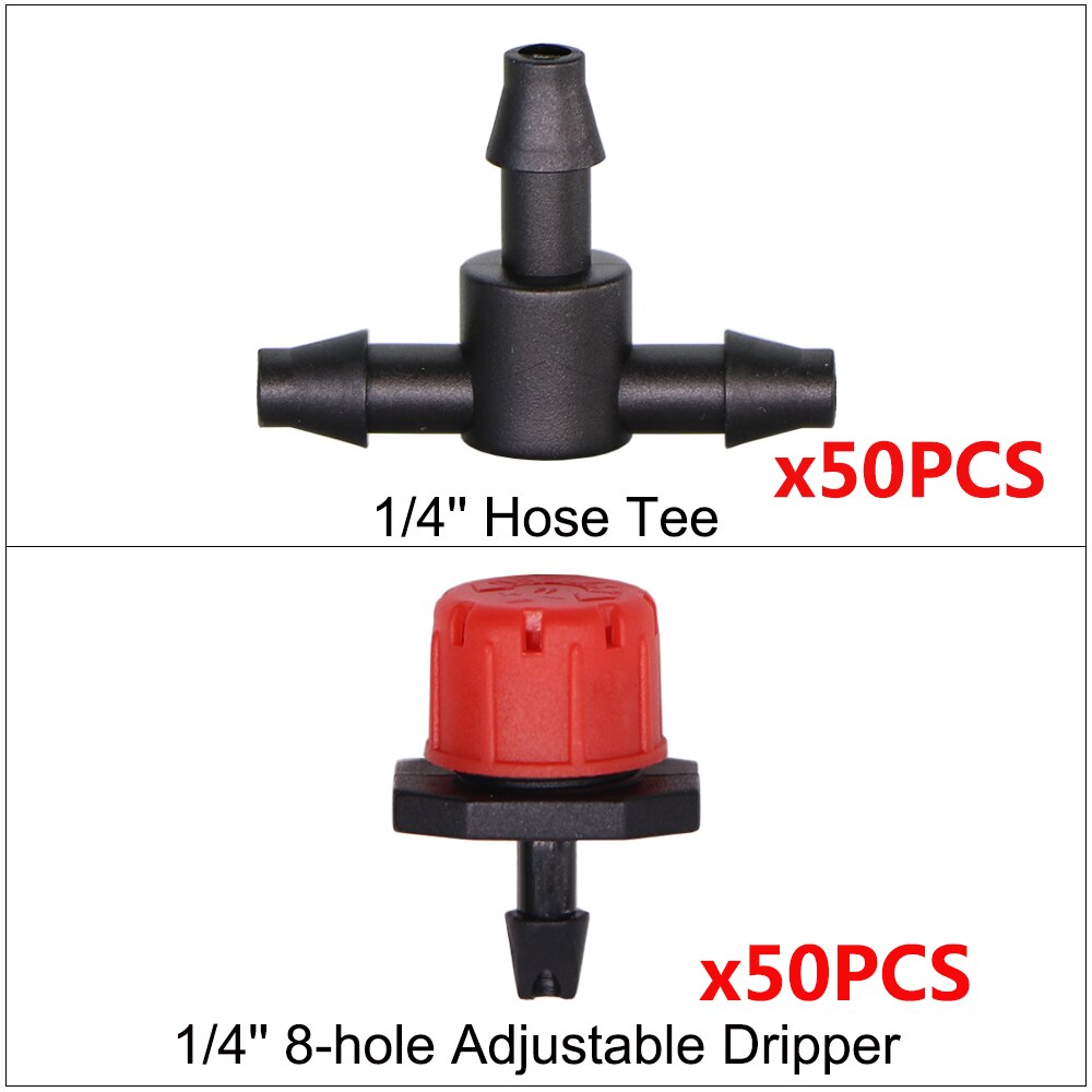 Micro Drip Irrigation 8-Hole Adjustable Dripper With 4/7mm Barb Tee Connectors Kit For 1/4'' Hose Garden Lawn Watering Tool: A