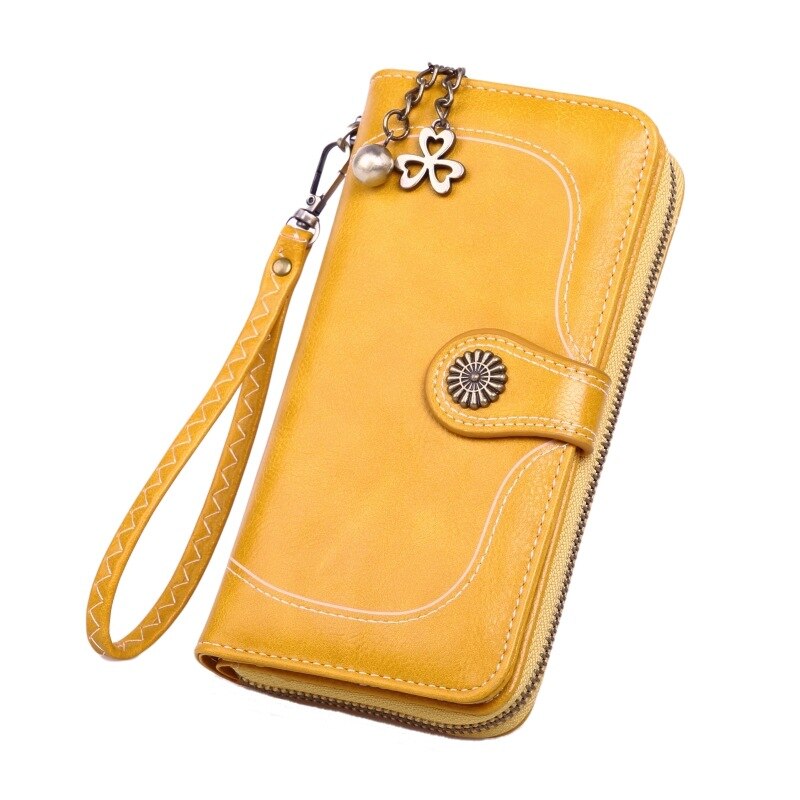 Large Capacity Women Wallets Pu Leather Female Purses Long Clutch Multifunctional Zipper Hasp Purse Phone Wallet Card Holder: Style2-Yellow